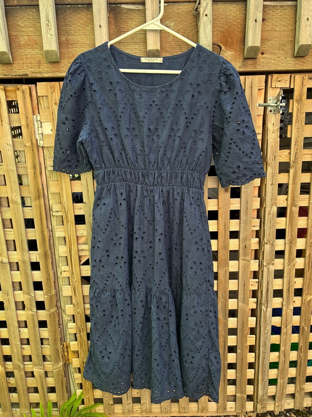 Valentina Naldi Navy Eyelet Tiered Midi Dress